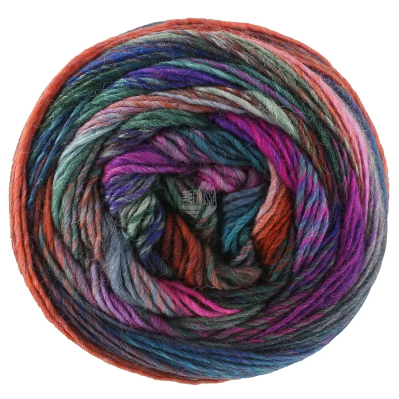 Lana Grossa Colorissimo 222 Jeansblau/Aubergine/Rosa/Orange/Lachsfarben/Grau/Dunkelgrauviolett/Graugrün/Dunkelgrün