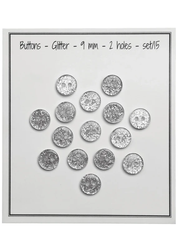 Go Handmade Glitzerknöpfe 9 mm Silber
