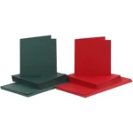 Kort og kuverter, kort 15 x 15 cm, kuvert 16 x 16 cm, 50 sæt Grøn Rød