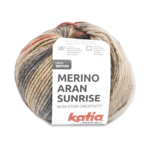 Katia Merino Aran Sunrise 300 Bleichbraun-Rostrot-Jeansblau