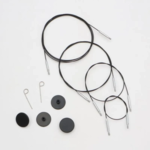 KnitPro Thin & Flex Kabel, Schwarz Silber Swivel, 40–150 cm