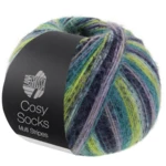 Lana Grossa Cosy Socks Multi Stripes 157 Lavendel/Petrol/Maigrün/Türkis/Nachtblau