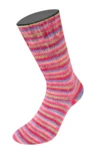 Lana Grossa Cosy Socks Multi Stripes 152 Tulpenrot/violettblau/lachsrosa/pink/hellgrün