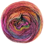 Lana Grossa Colorissimo 218 Rosa/Fuchsia/Eigelbgelb/Graugelb/Orange/Rotbraun/Grüngrau/Schwarzrot