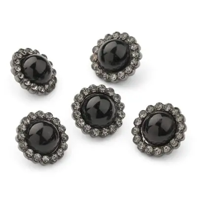 HobbyArts Strass- und Perlknöpfe, Schwarz, 12 mm, 5 Stück